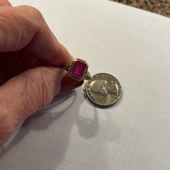 Vintage 1860s Gold Filigree Pink Glass ring - Picture 11 of 12